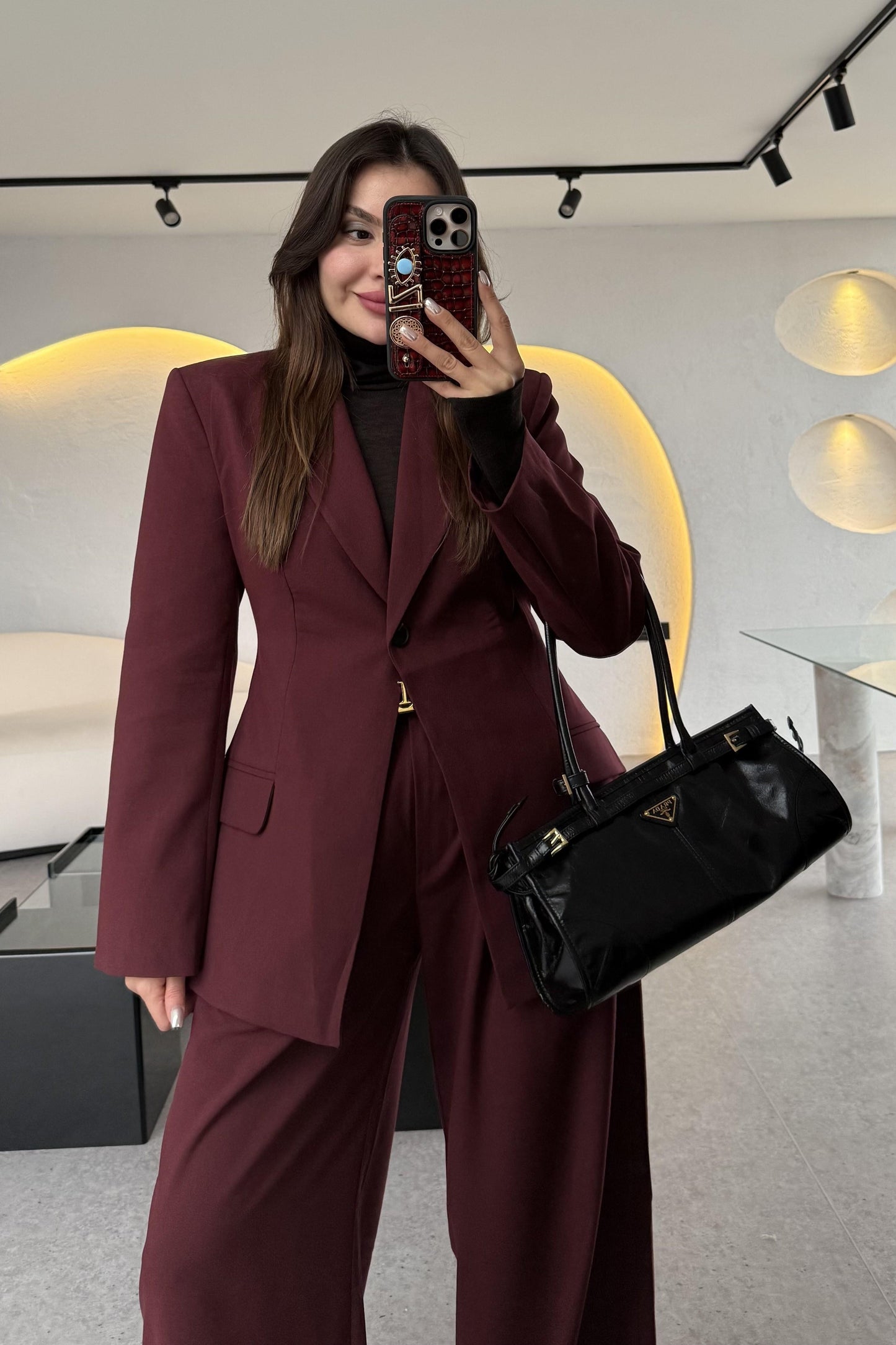 Barcelona Bordo Premium Belden Oturtmalı Takım