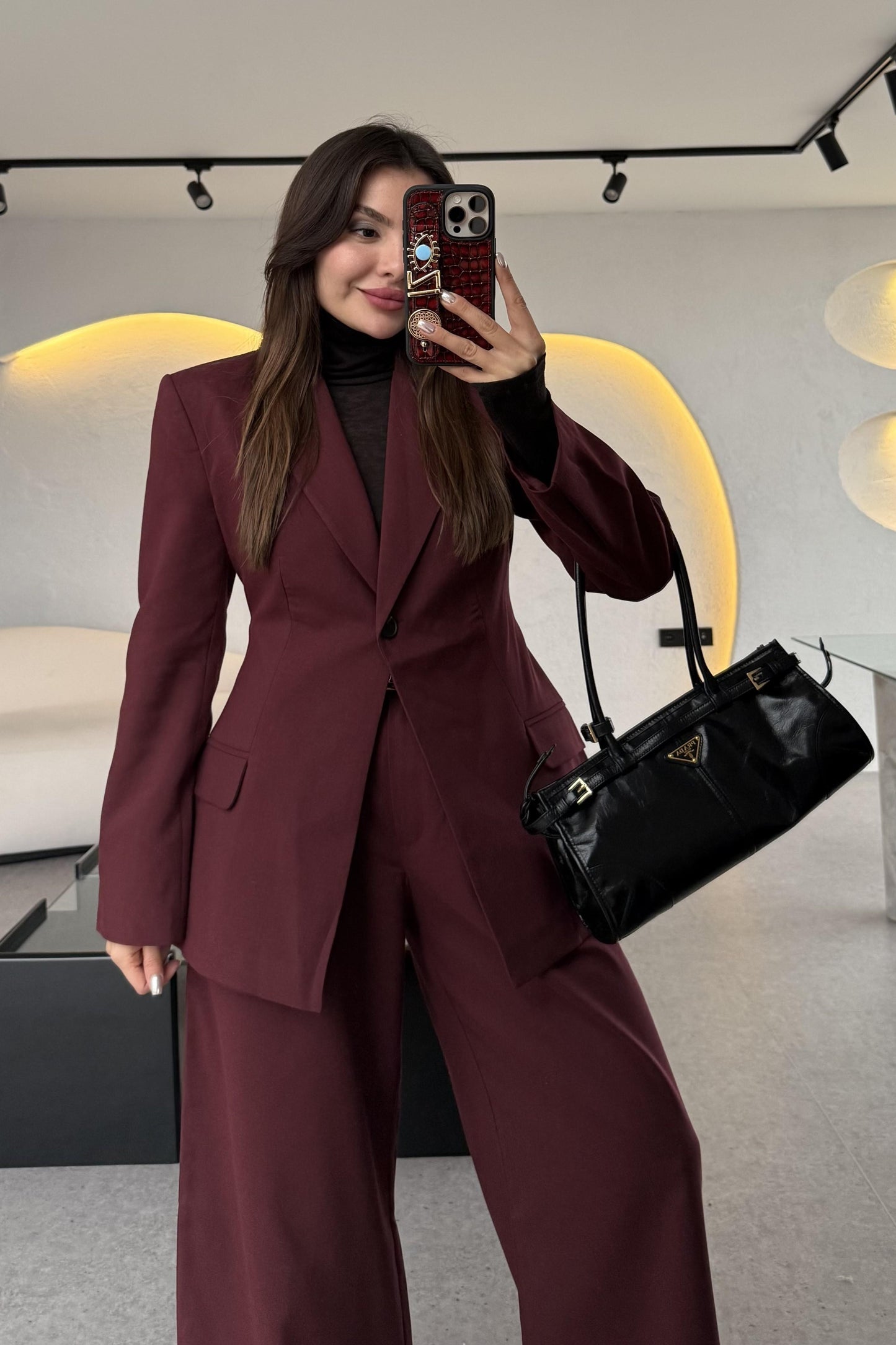 Barcelona Bordo Premium Belden Oturtmalı Takım