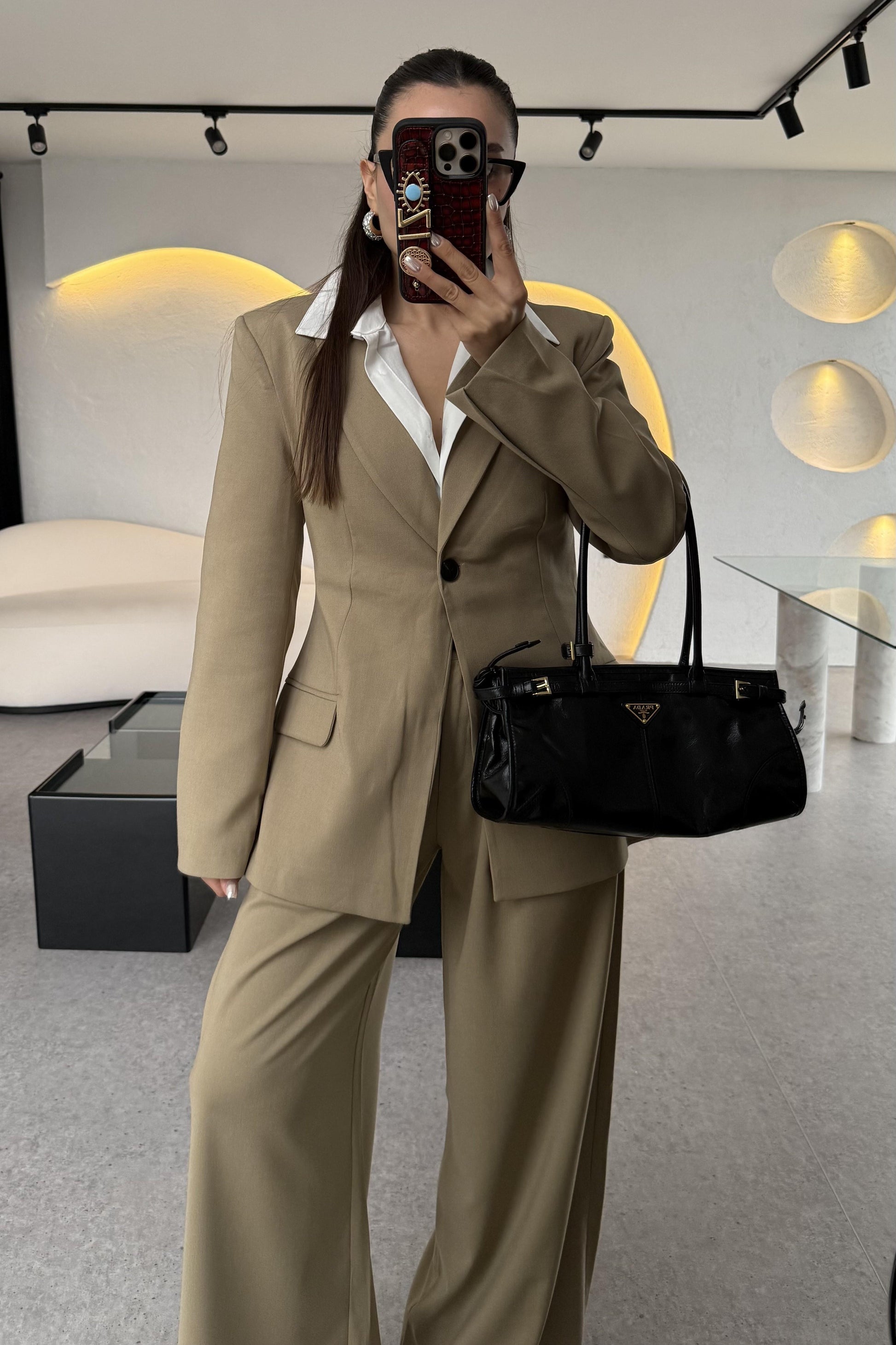 Barcelona Camel Premium Belden Oturtmalı Takım