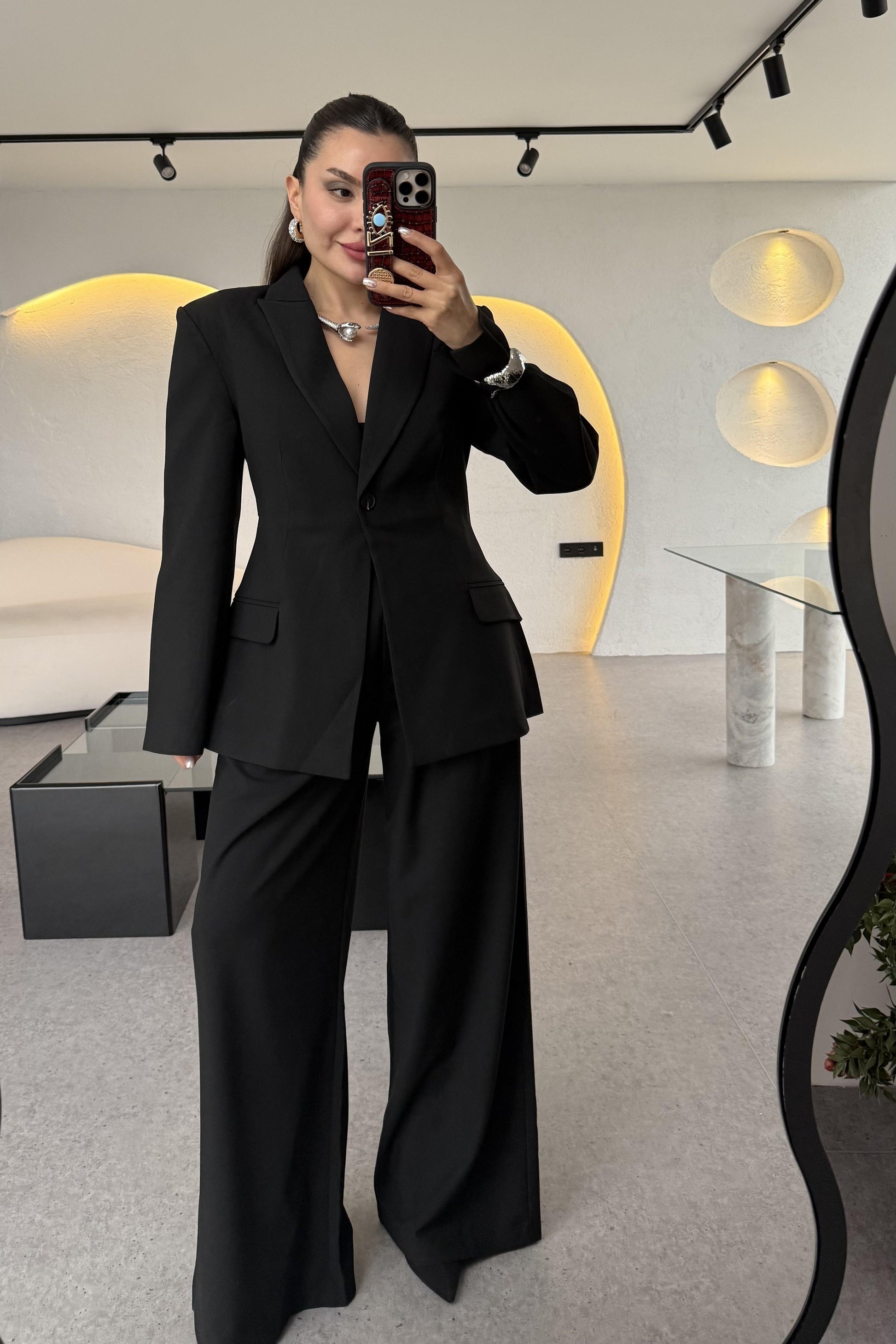 Barcelona Siyah Premium Belden Oturtmalı Takım