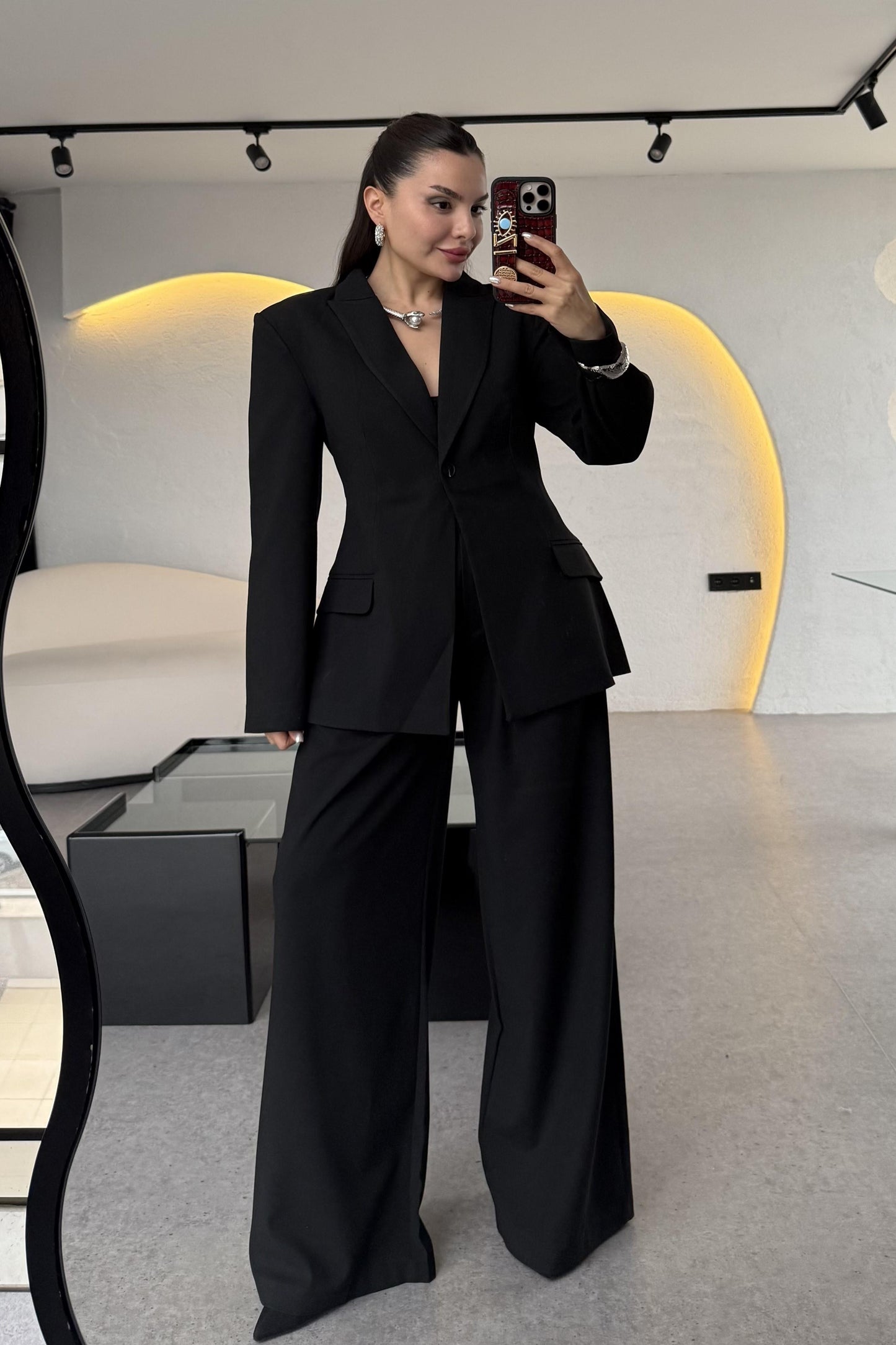 Barcelona Siyah Premium Belden Oturtmalı Takım