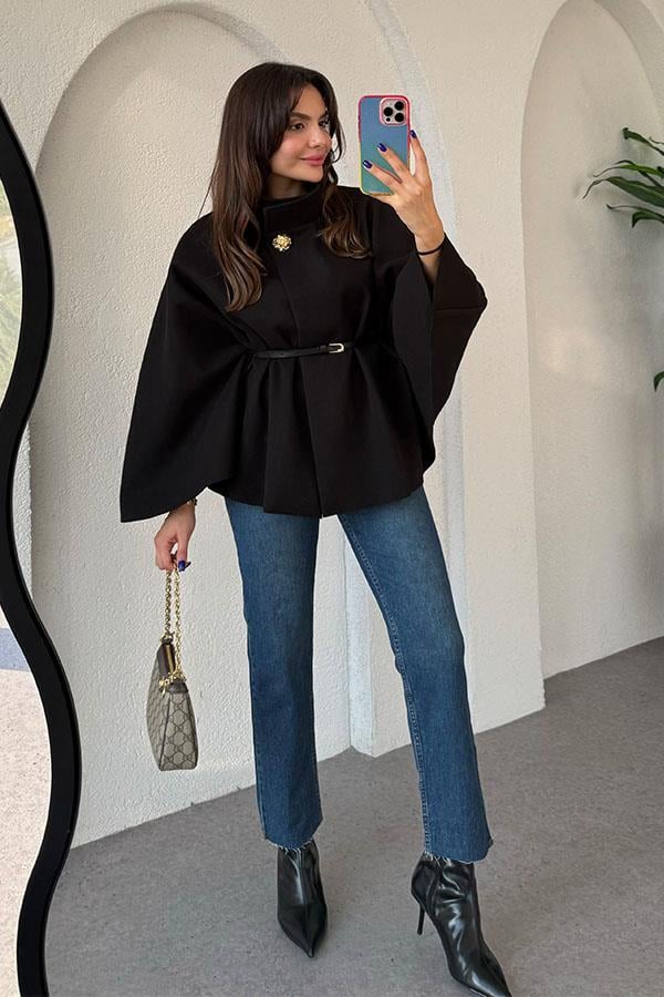 Becca Kemerli Siyah Panço