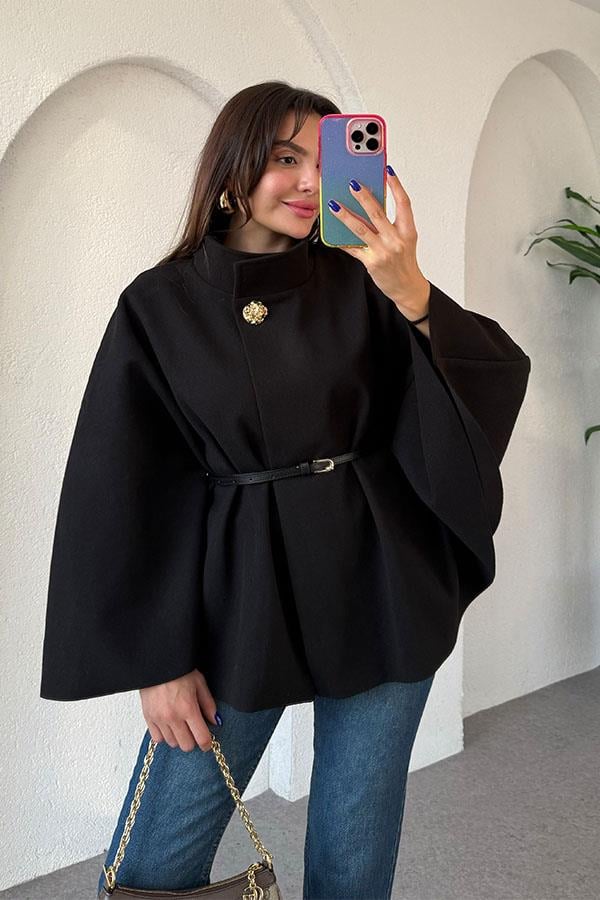 Becca Kemerli Siyah Panço