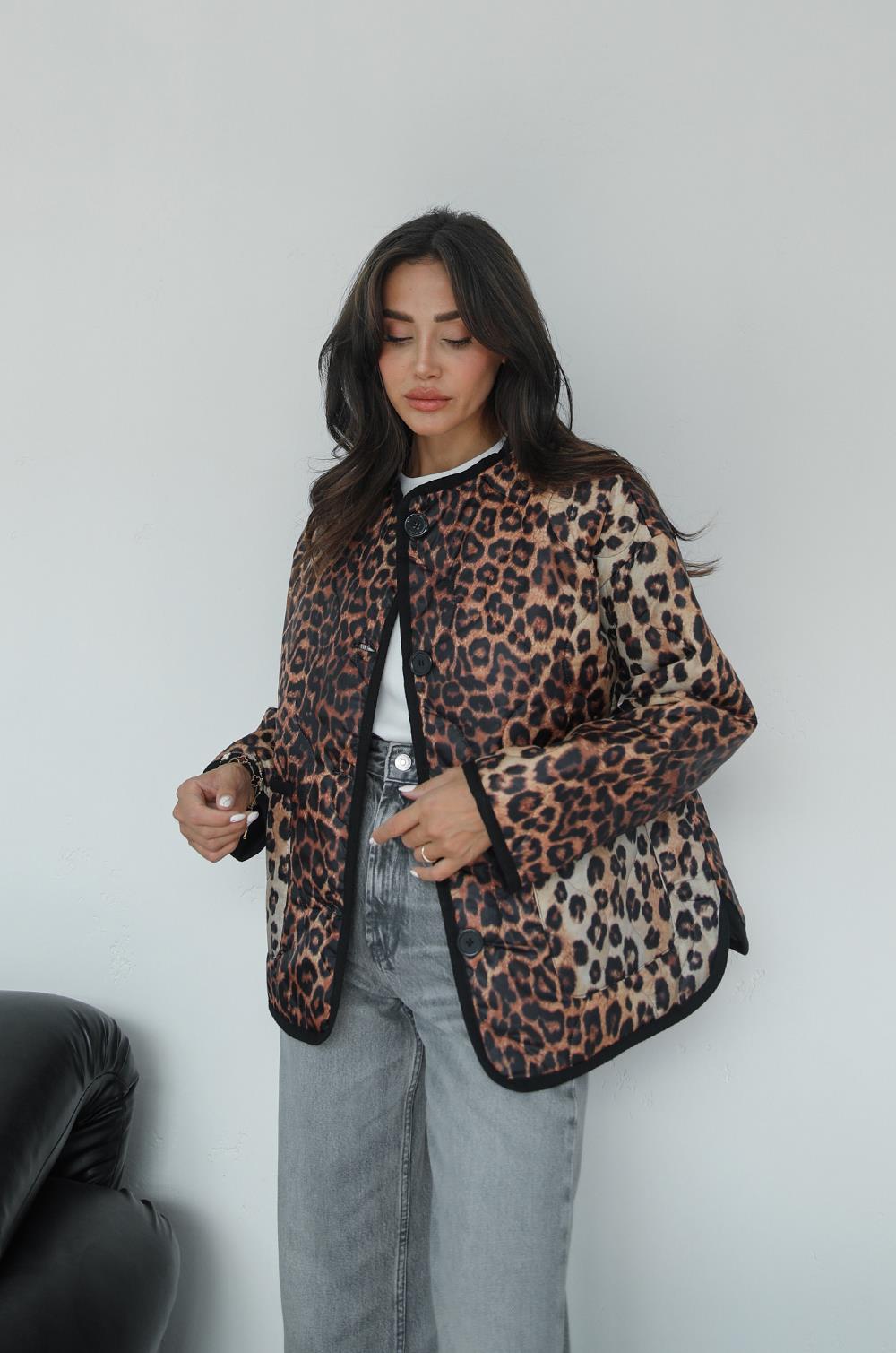 BEJ LOPEZ LEOPAR DESENLI KAPITONE CEKET