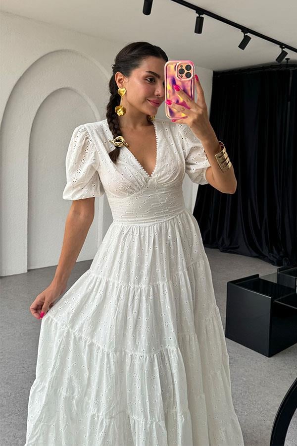 Betty Kruvaze Yaka Fisto Çan Elbise