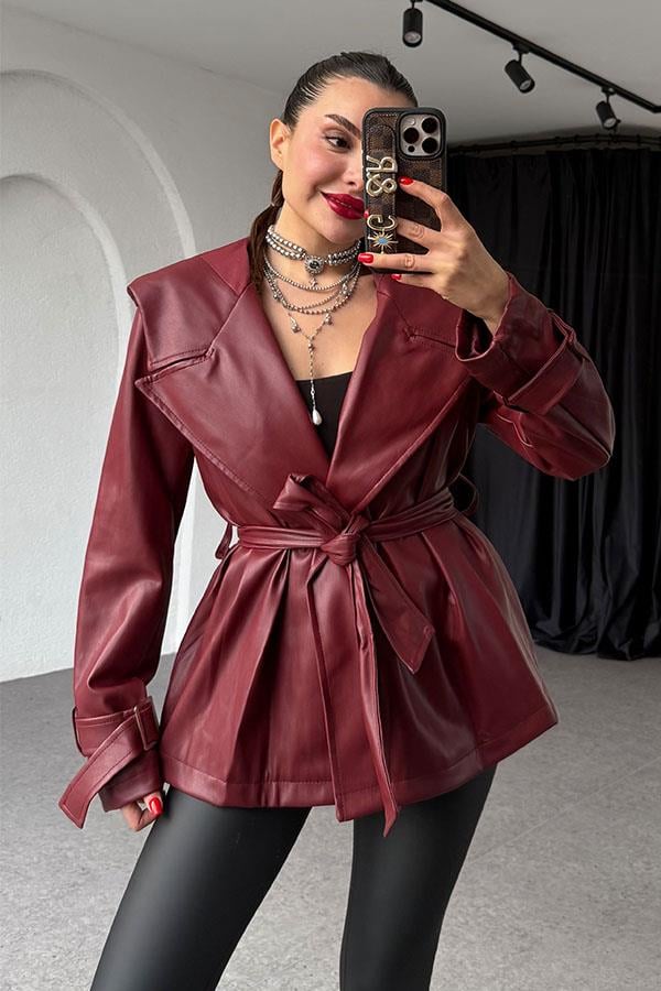 Bexley Bordo Kapüşonlu Deri Ceket