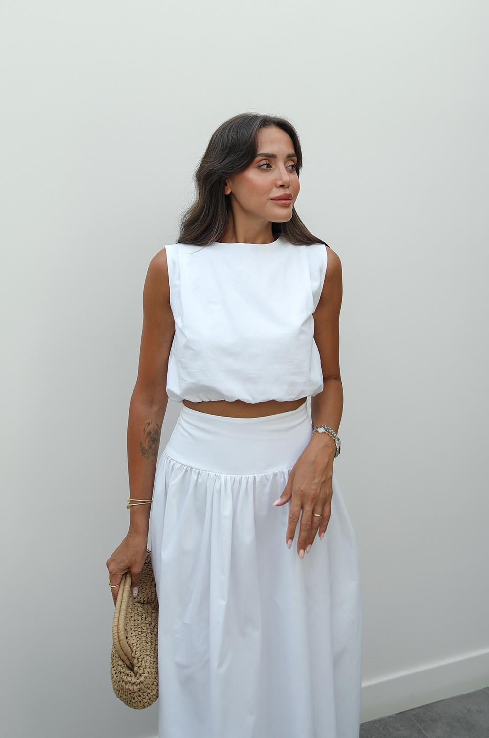 BEYAZ ALTI LASTIKLI CROP ETEK TAKIM