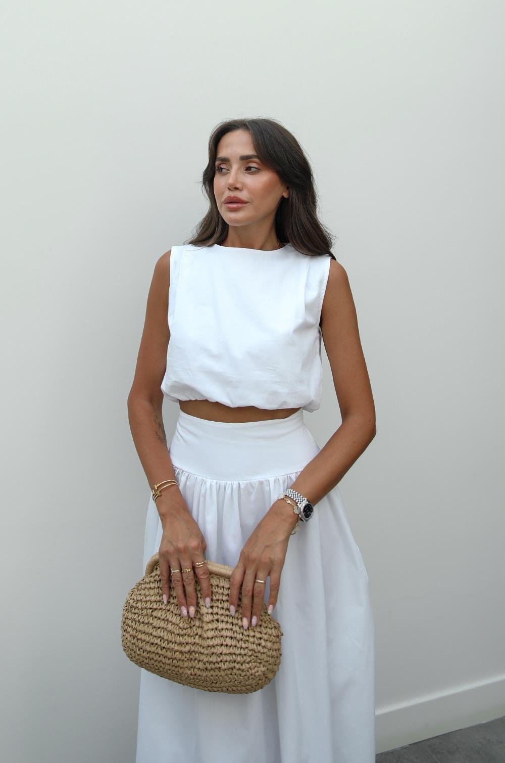 BEYAZ ALTI LASTIKLI CROP ETEK TAKIM