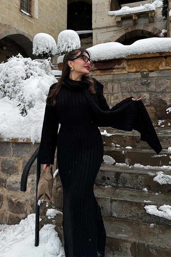 Bijou Atkılı Siyah Triko Takım