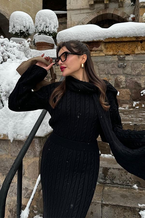 Bijou Atkılı Siyah Triko Takım