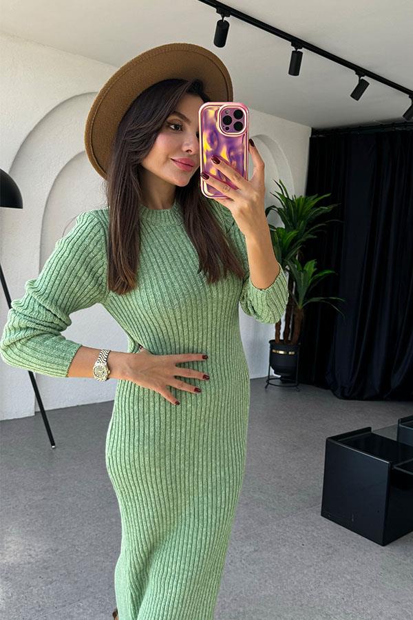 Blanka Fıstık Yeşil Örme Elbise