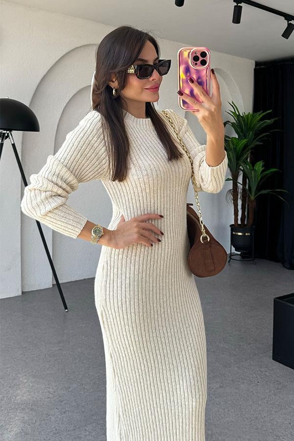 Blanka Krem Örme Elbise