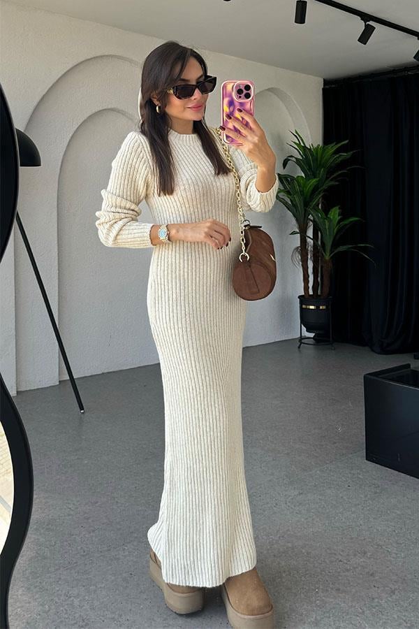 Blanka Krem Örme Elbise