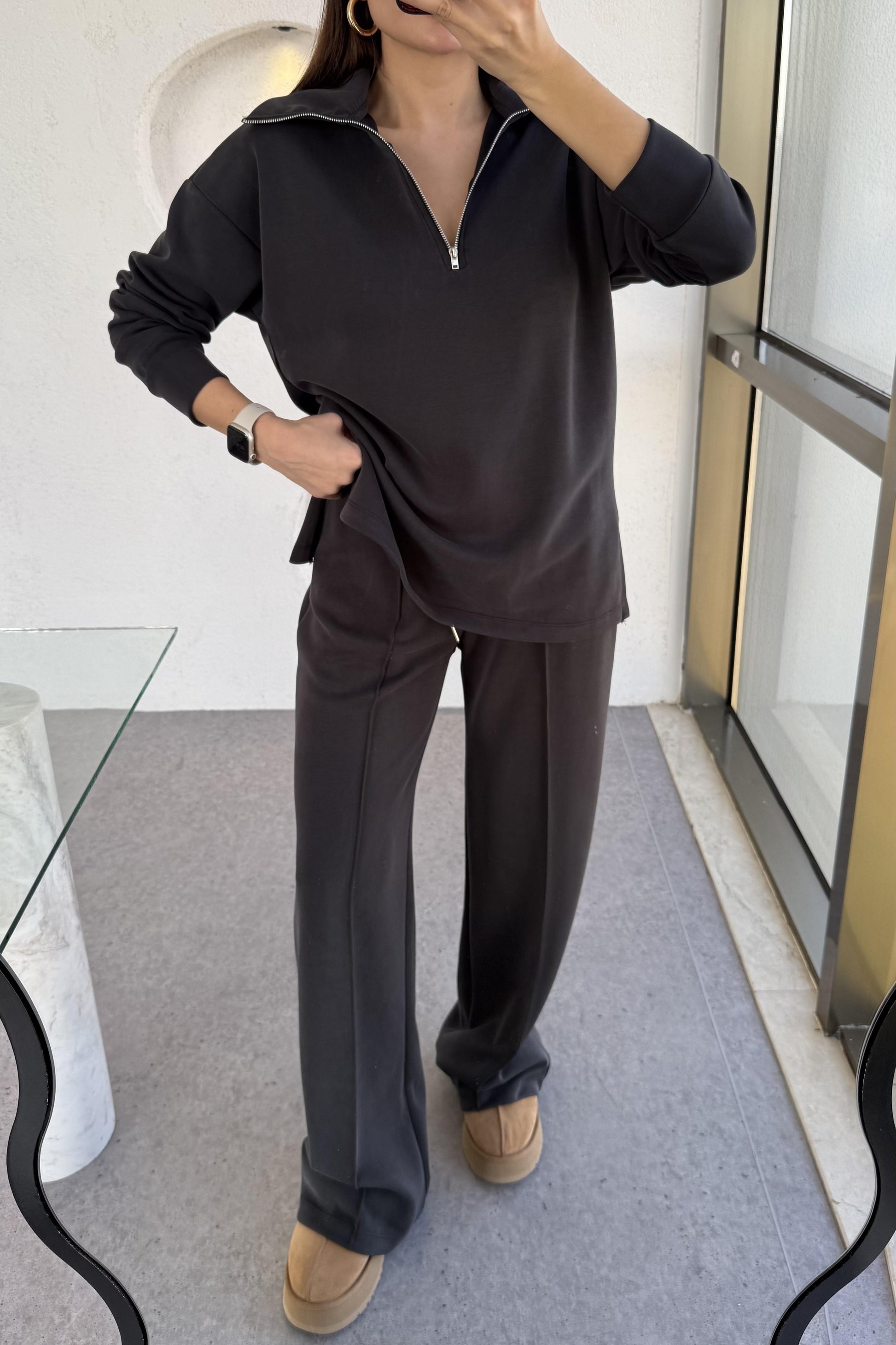 Blanke Antrasit Fermuarlı Modal Takım