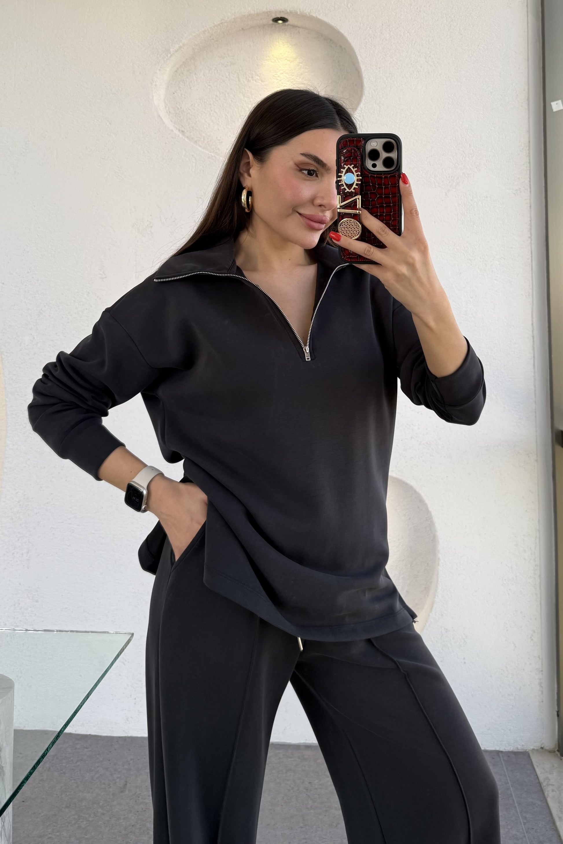 Blanke Antrasit Fermuarlı Modal Takım