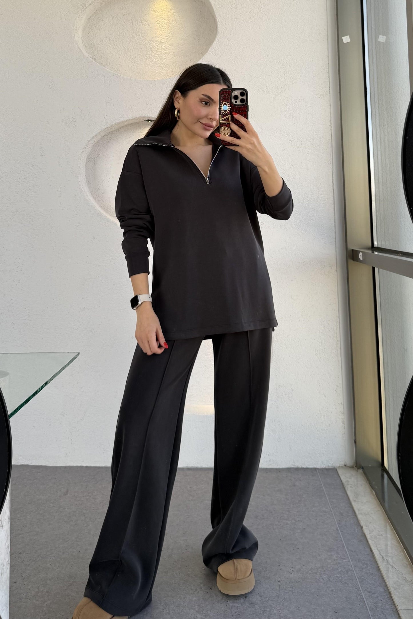 Blanke Antrasit Fermuarlı Modal Takım