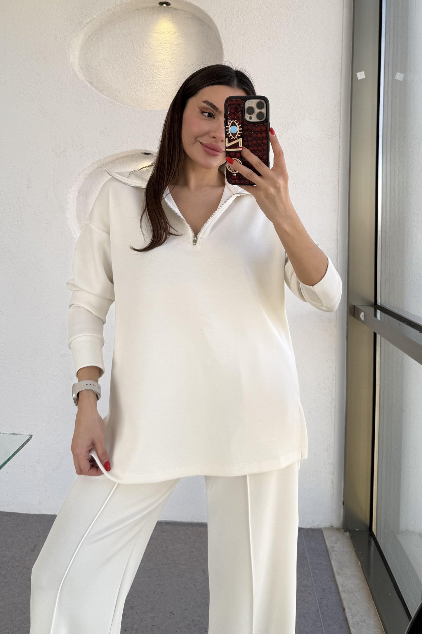 Blanke Beyaz Fermuarlı Modal Takım