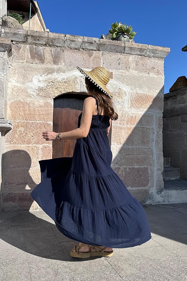 Blenda İnce Askılı Müslin Elbise - Lacivert