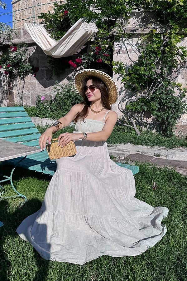 Blenda İnce Askılı Müslin Elbise - Taş