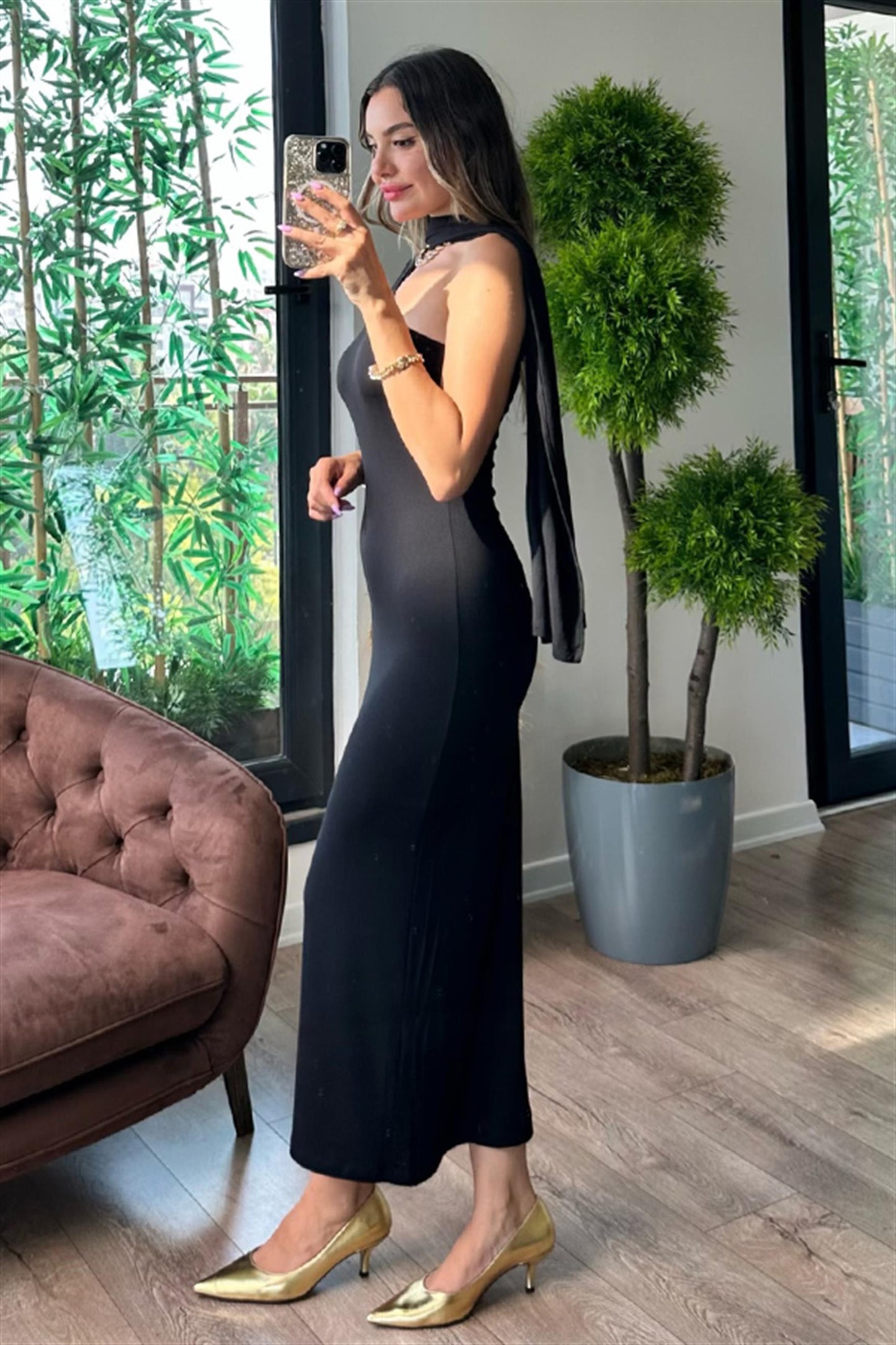 Bleu siyah tasarım elbise