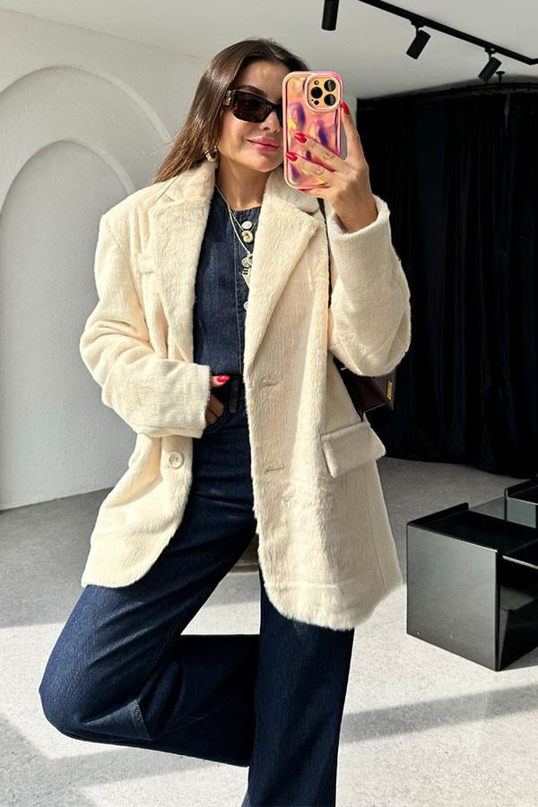 Bloom Krem Kürk Blazer Ceket
