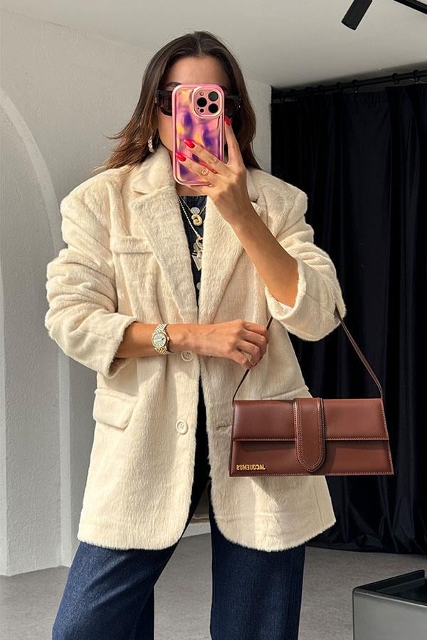 Bloom Krem Kürk Blazer Ceket