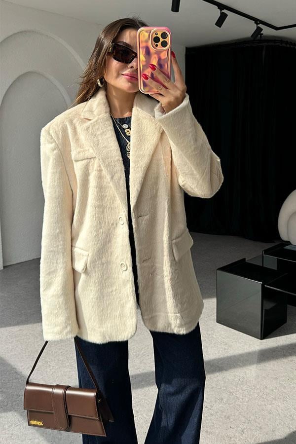 Bloom Krem Kürk Blazer Ceket