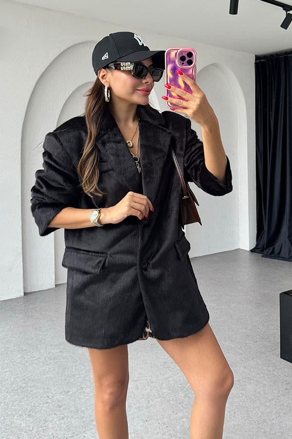 Bloom Siyah Kürk Blazer Ceket