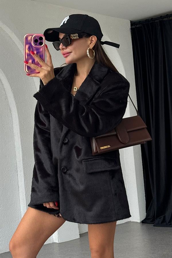 Bloom Siyah Kürk Blazer Ceket