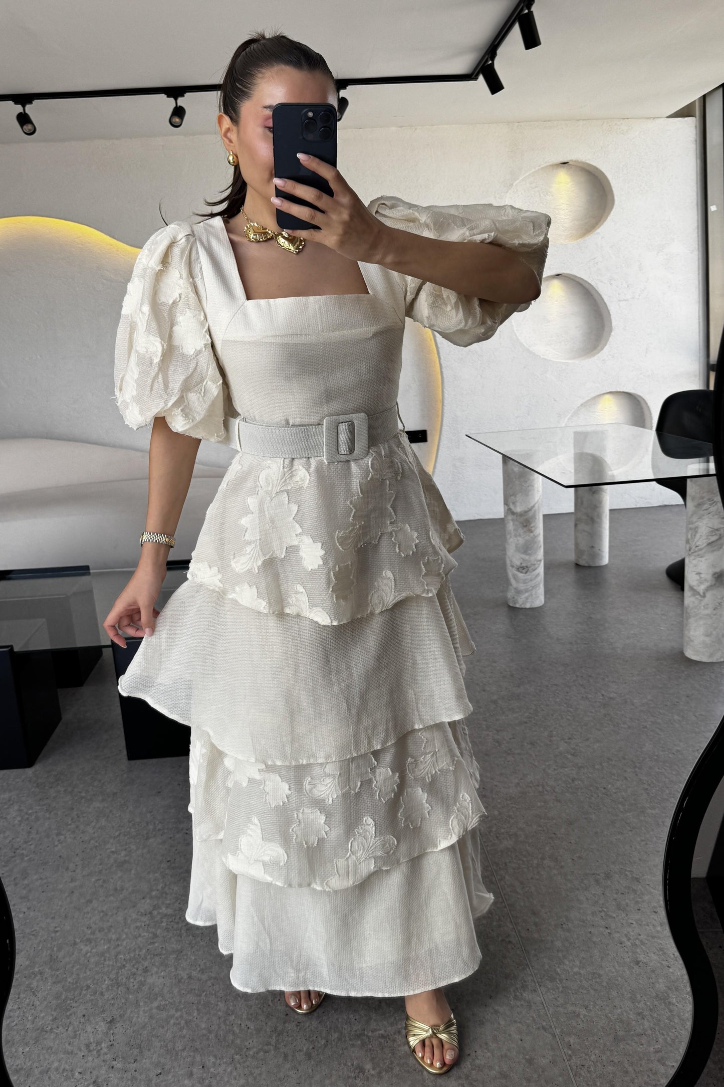 Bogie Bej Kat Kat Kemerli Elbise