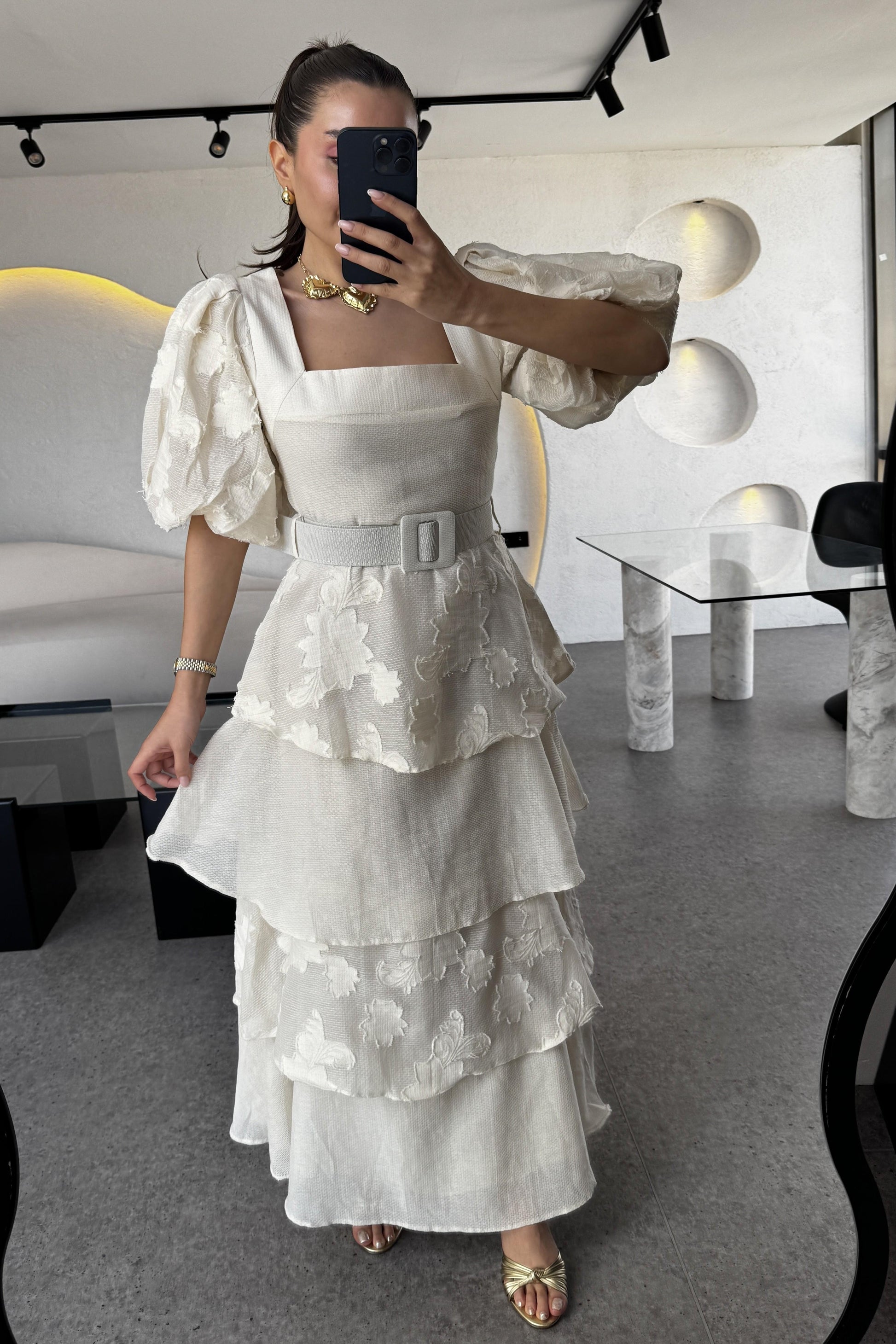 Bogie Bej Kat Kat Kemerli Elbise