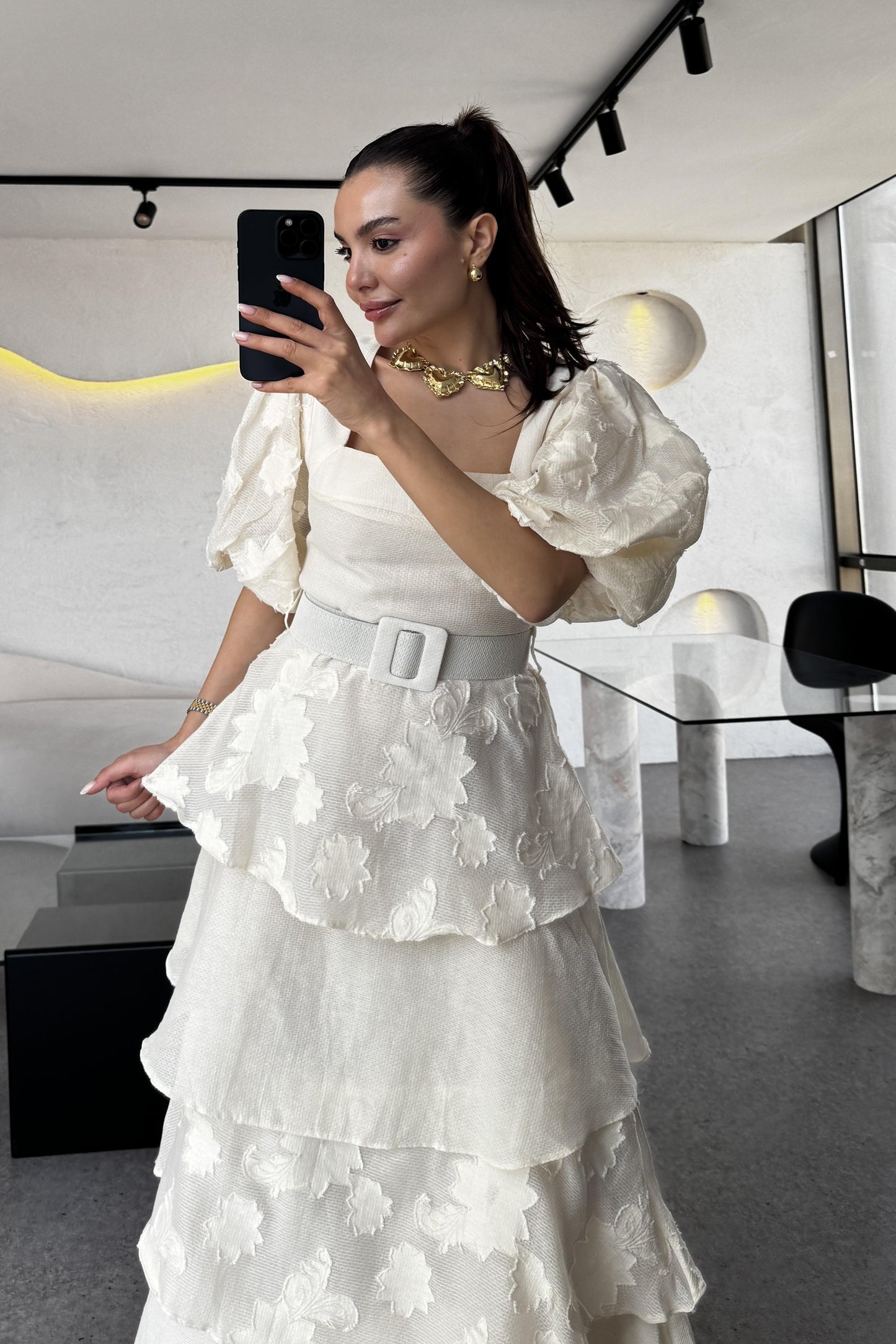 Bogie Bej Kat Kat Kemerli Elbise