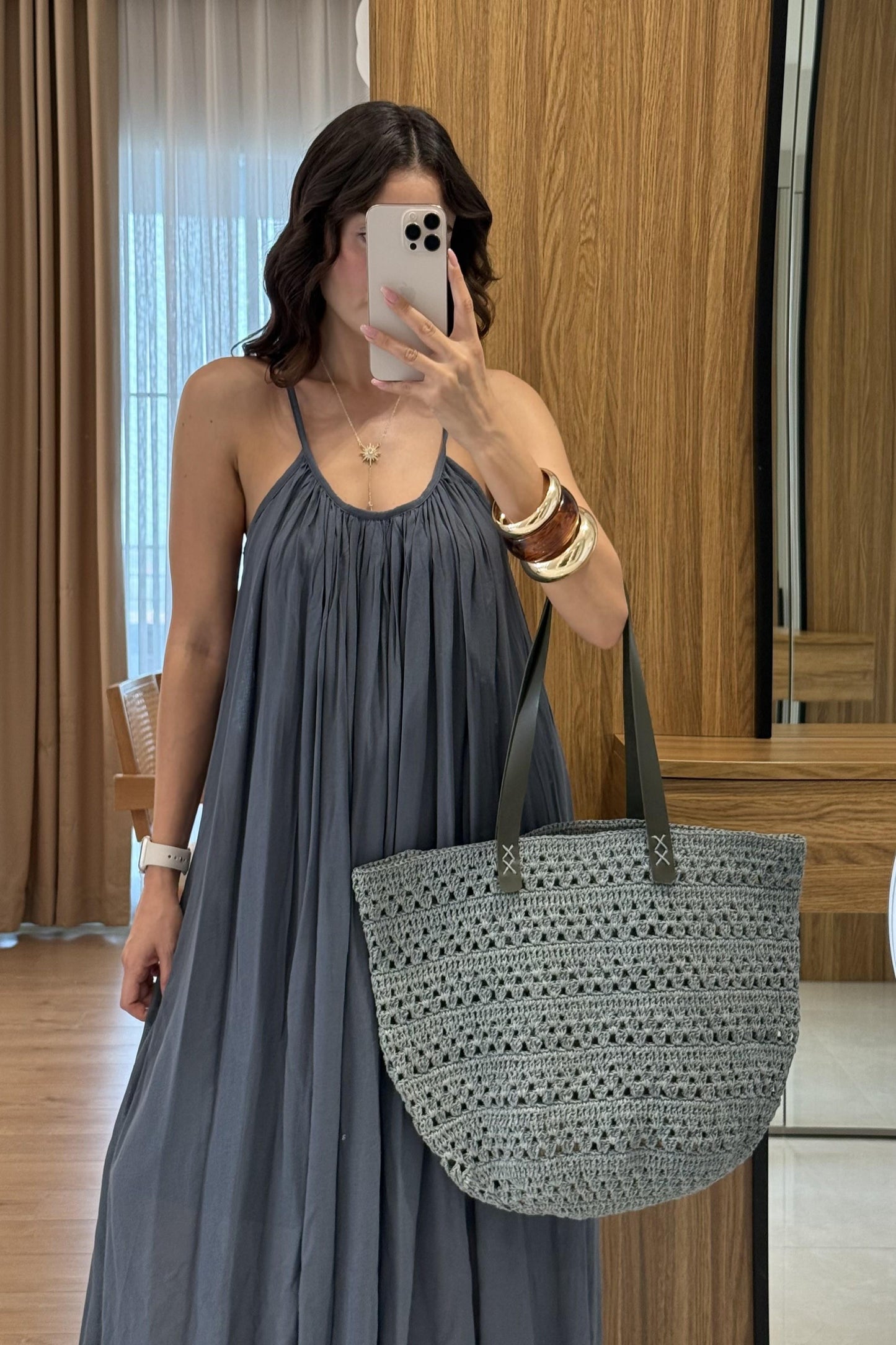 Bohre Antrasit Keten Salaş Elbise