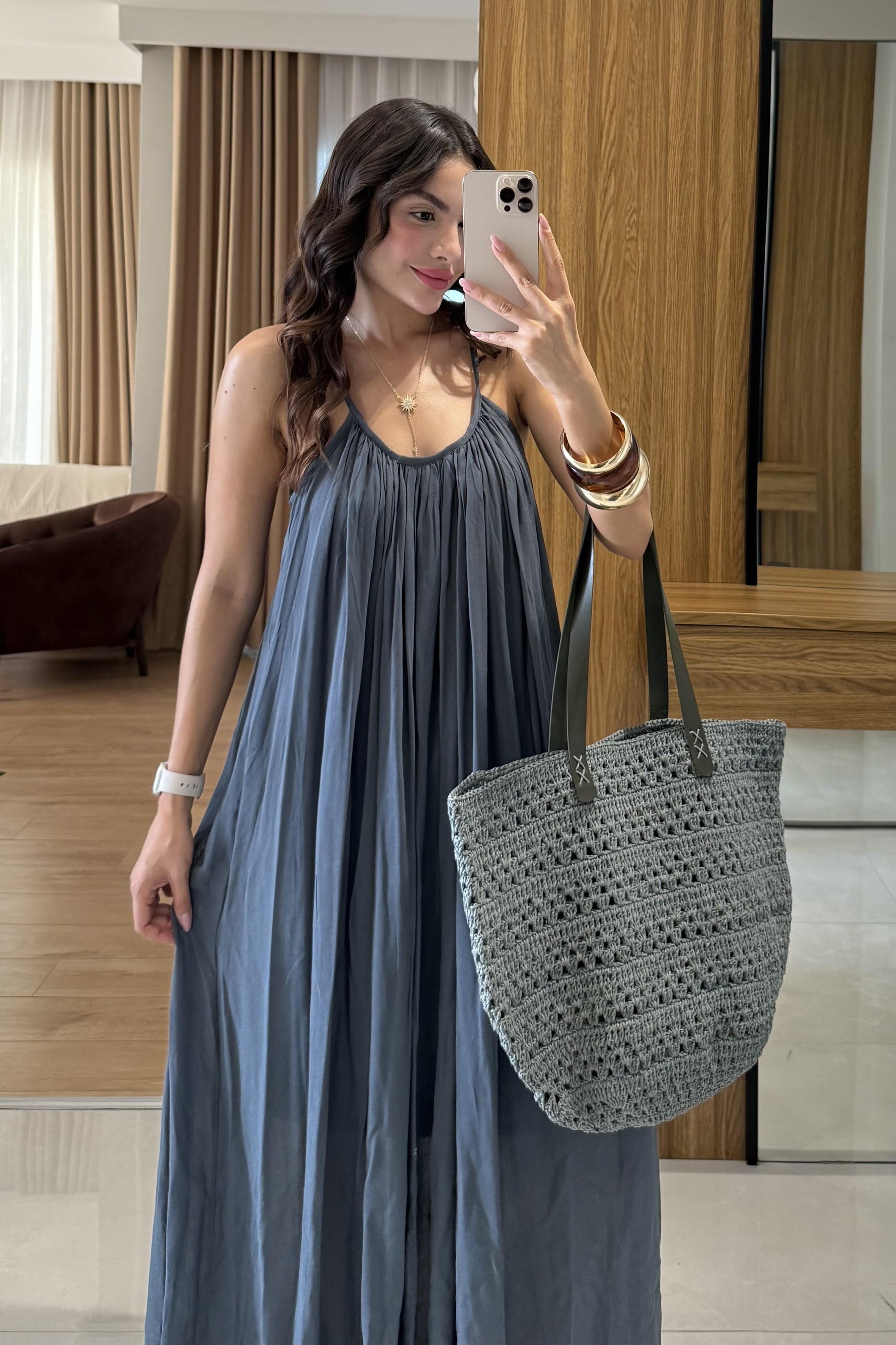 Bohre Antrasit Keten Salaş Elbise