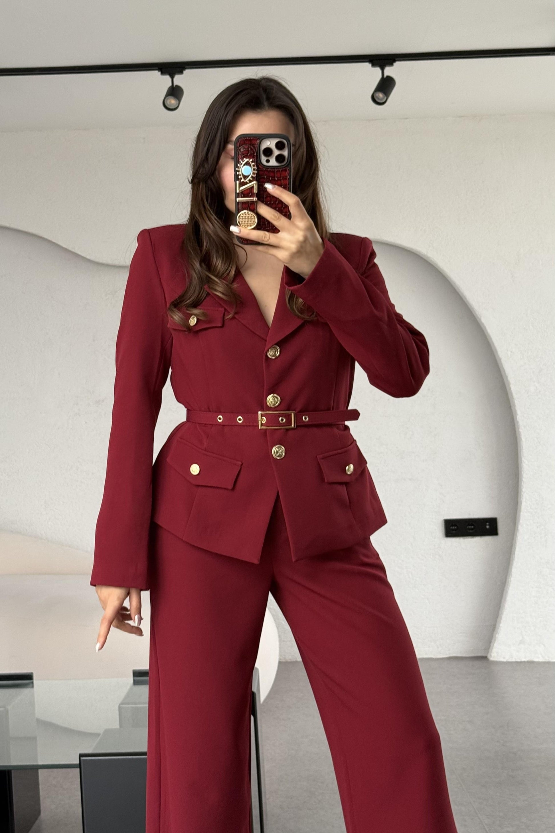 Bolivya Bordo Kemerli Premium Takım