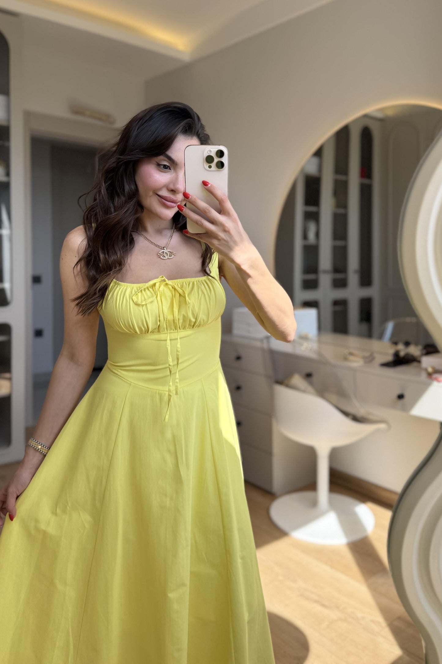 Bonilla Sarı Midi Kloş Elbise