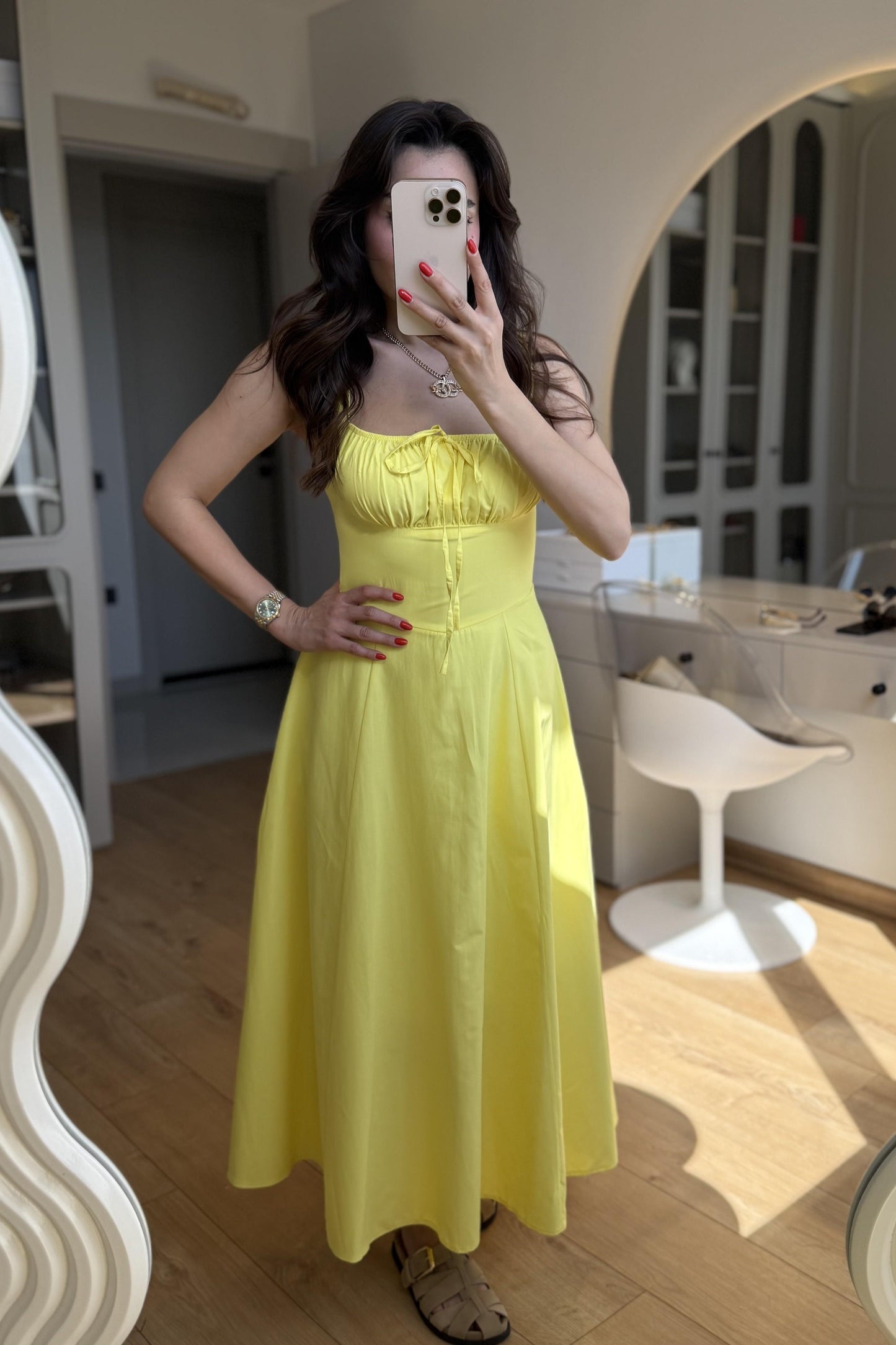 Bonilla Sarı Midi Kloş Elbise