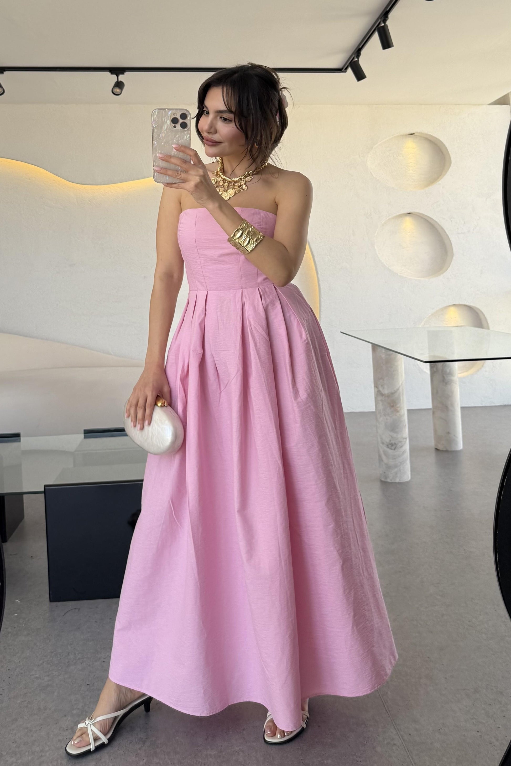 Bonjour Pembe Paraşüt Cepli Elbise