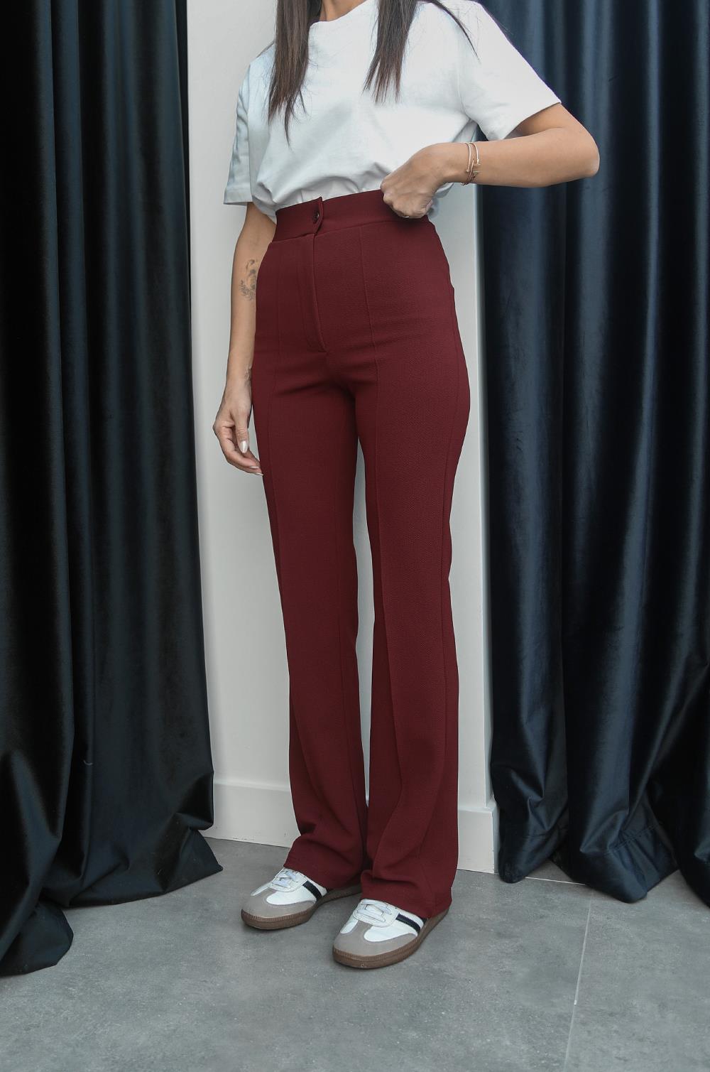 BORDO BIYELI PALAZZO PANTOLON