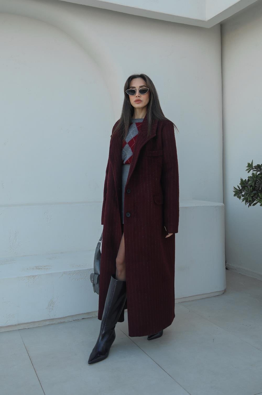 BORDO FRISCO ÇIZGILI KAŞE KABAN