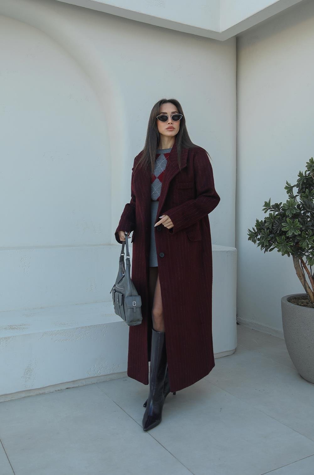 BORDO FRISCO ÇIZGILI KAŞE KABAN
