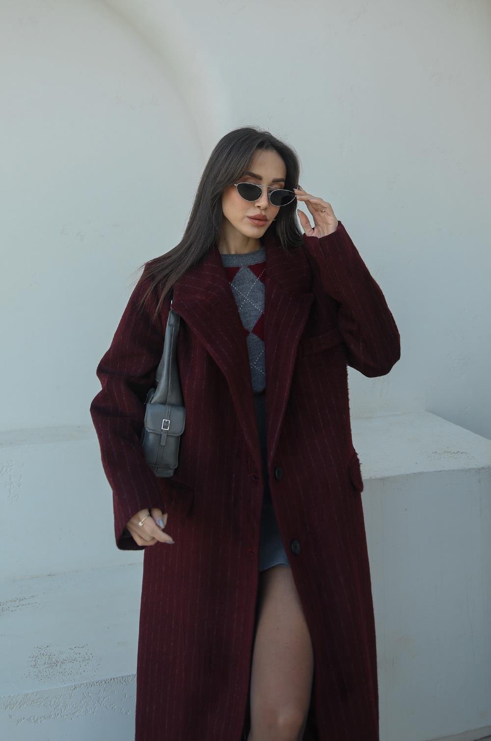 BORDO FRISCO ÇIZGILI KAŞE KABAN