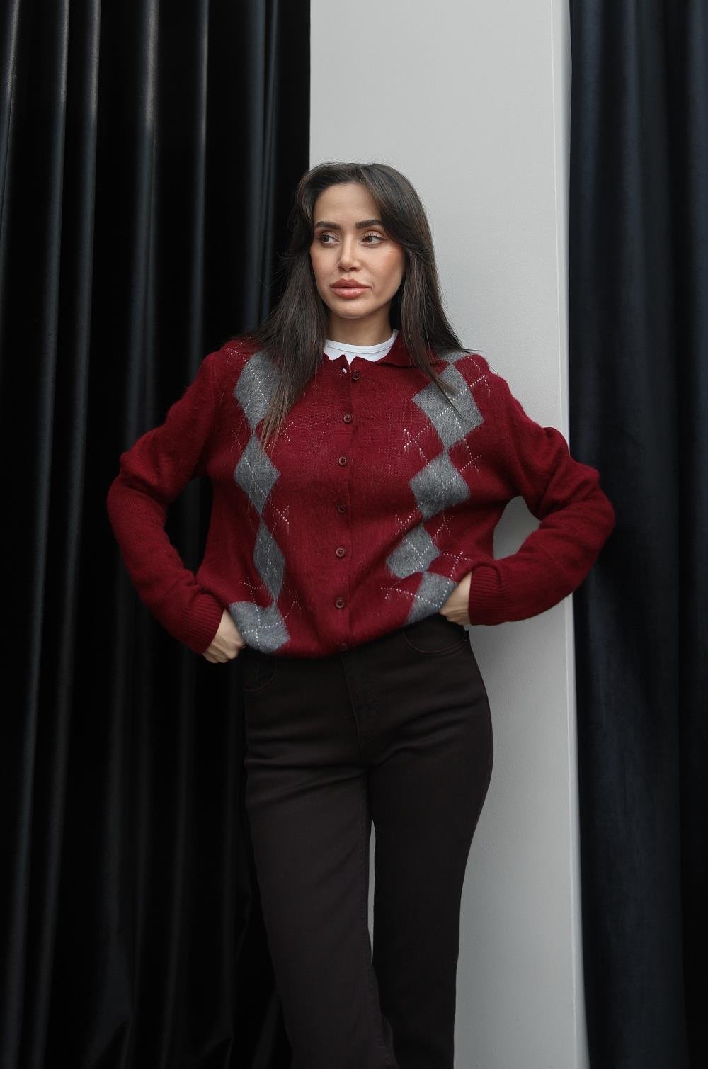 BORDO KATE BAKLAVA DESENLI HIRKA