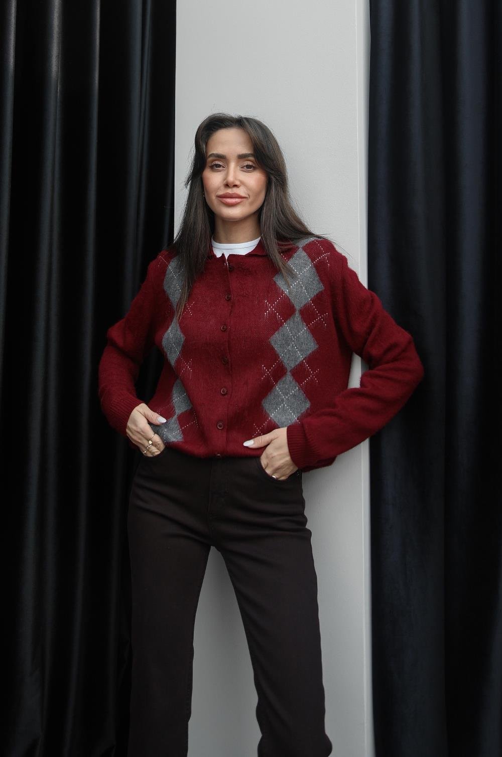 BORDO KATE BAKLAVA DESENLI HIRKA