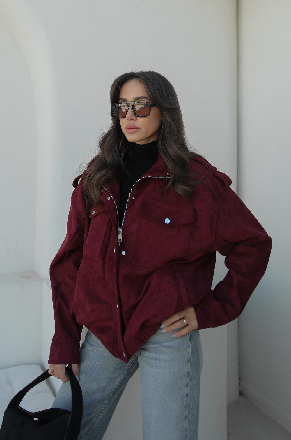 BORDO PREMIUM FABRIC DERI SÜET CEKET