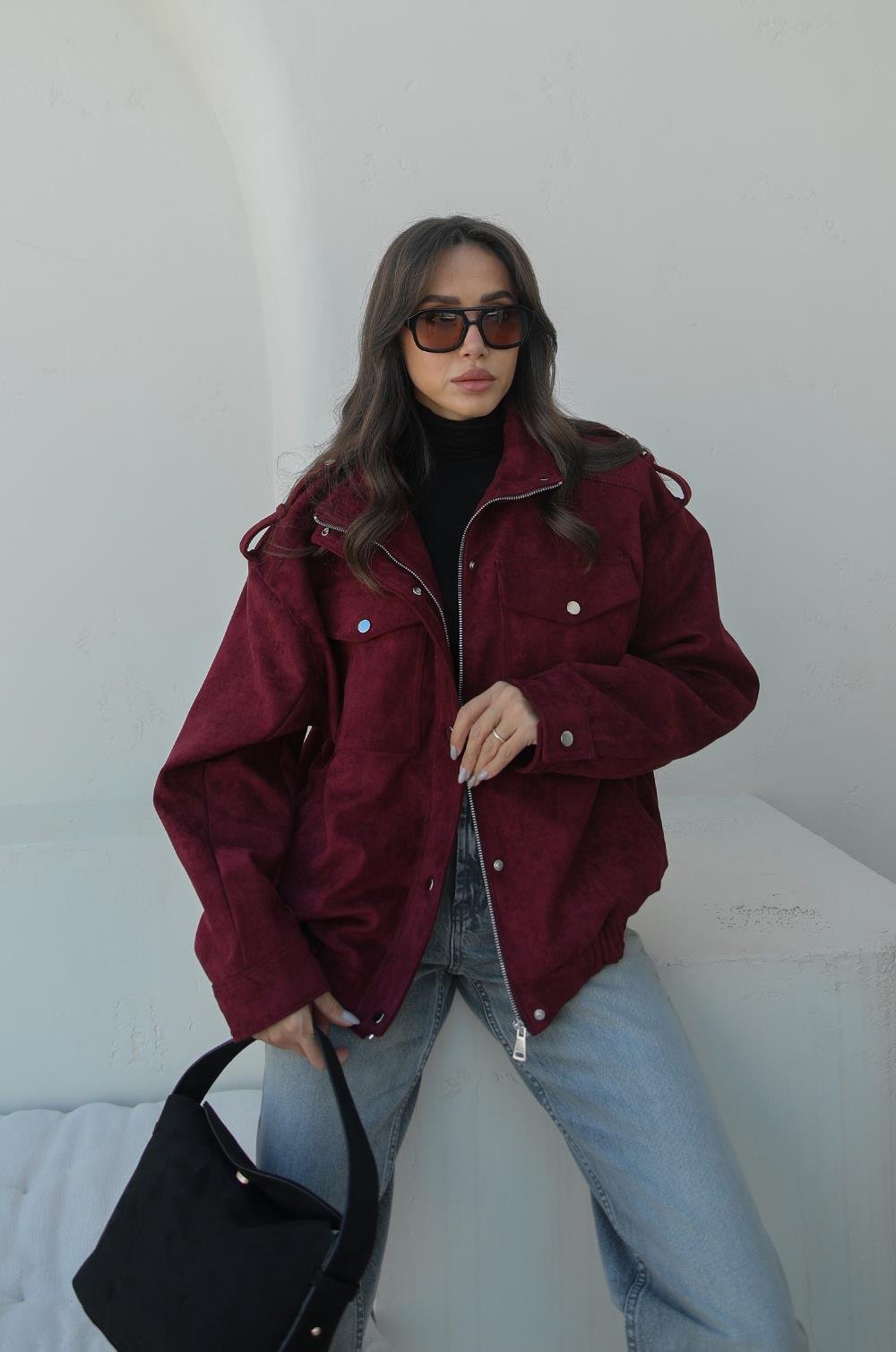BORDO PREMIUM FABRIC DERI SÜET CEKET