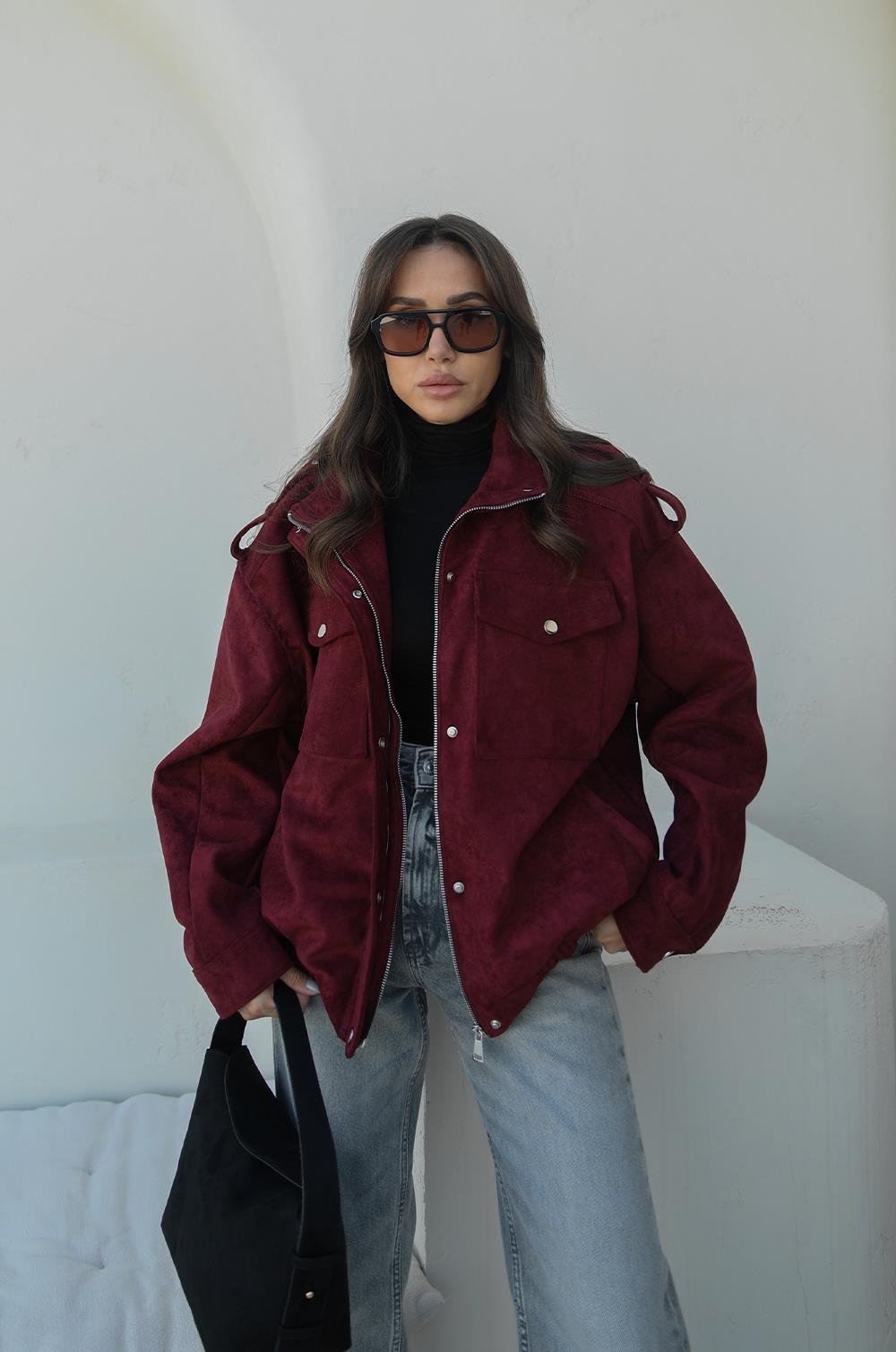 BORDO PREMIUM FABRIC DERI SÜET CEKET