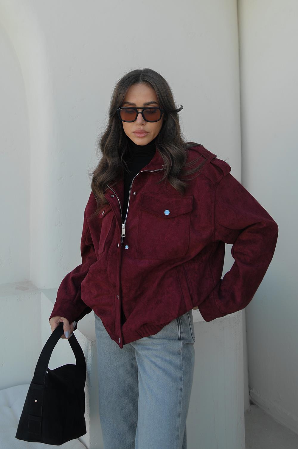 BORDO PREMIUM FABRIC DERI SÜET CEKET