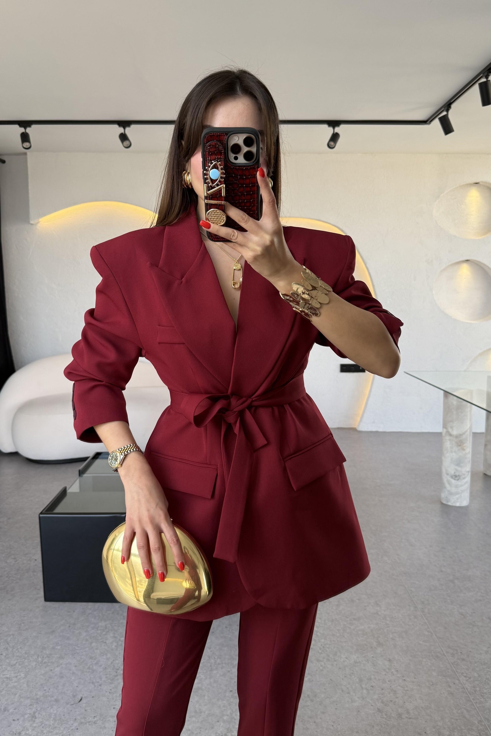 Bragen Bordo Kuşaklı Takım
