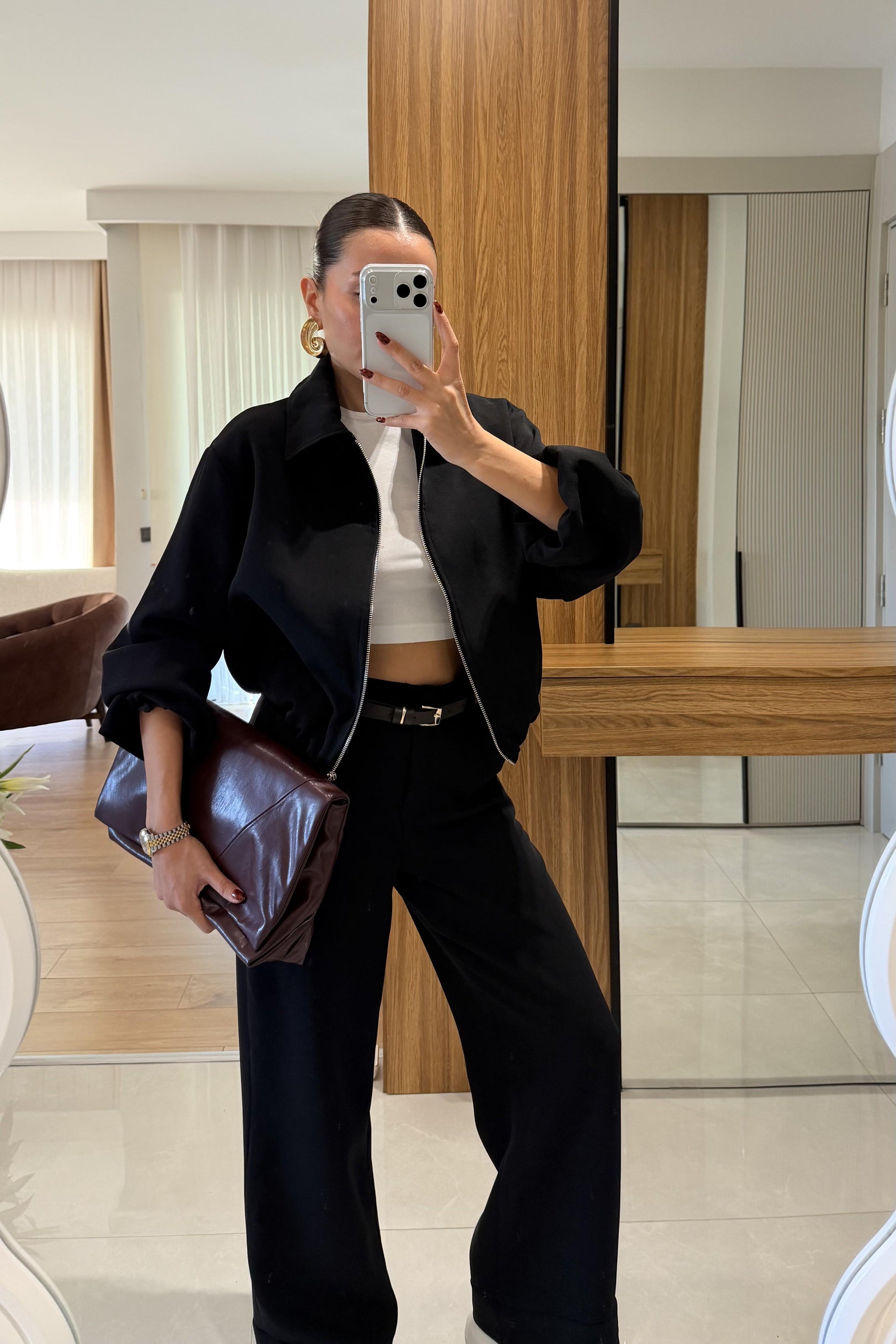 Brewa Siyah Bomber Ceket Pantolon Takım